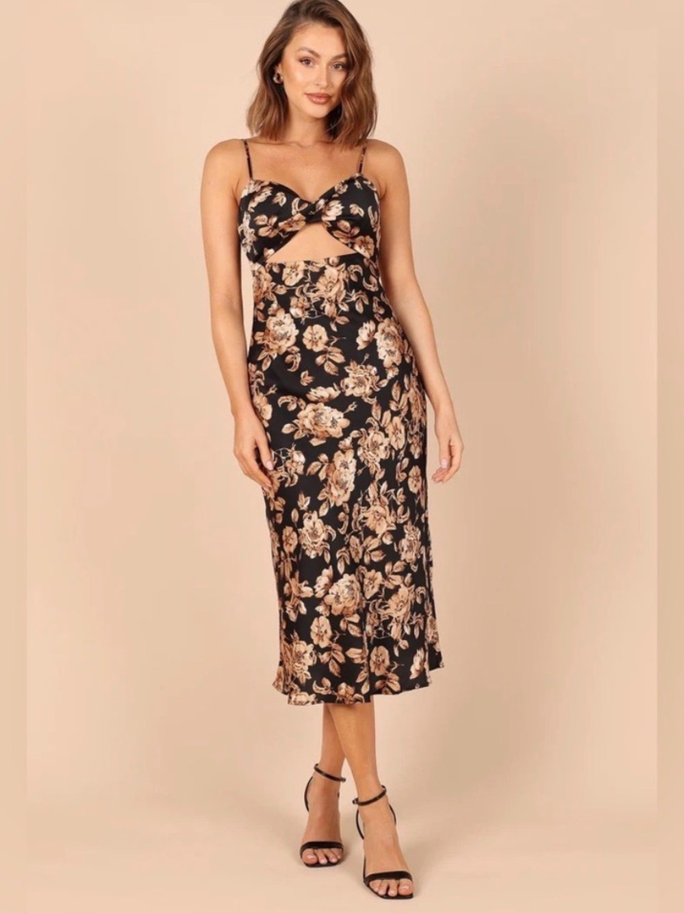 Petal & Pup Black Floral Cutout Midi Dress